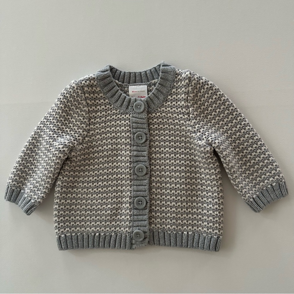 Hanna Andersson 60 Baby 3-6 Months Gray Knit Sweater Cardigan Cotton Girl Boy